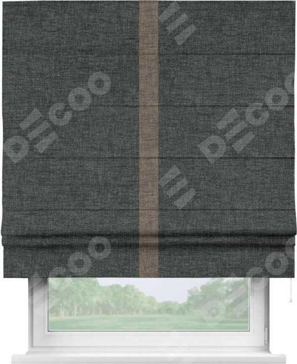 Римская штора «Кортин» с кантом Хайвэй, для проема, ткань рогожка димаут, графит