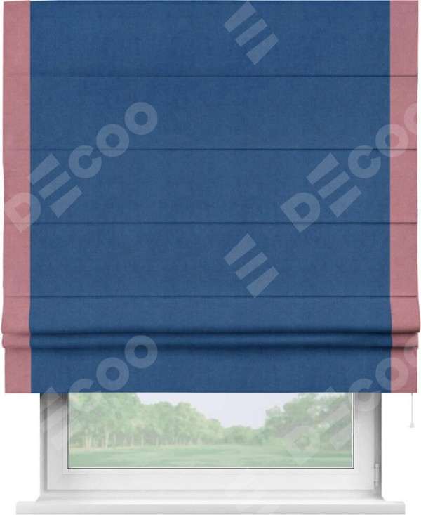 Римская штора «Кортин» с кантом Стрим Дуо, для проема, ткань вельвет синий