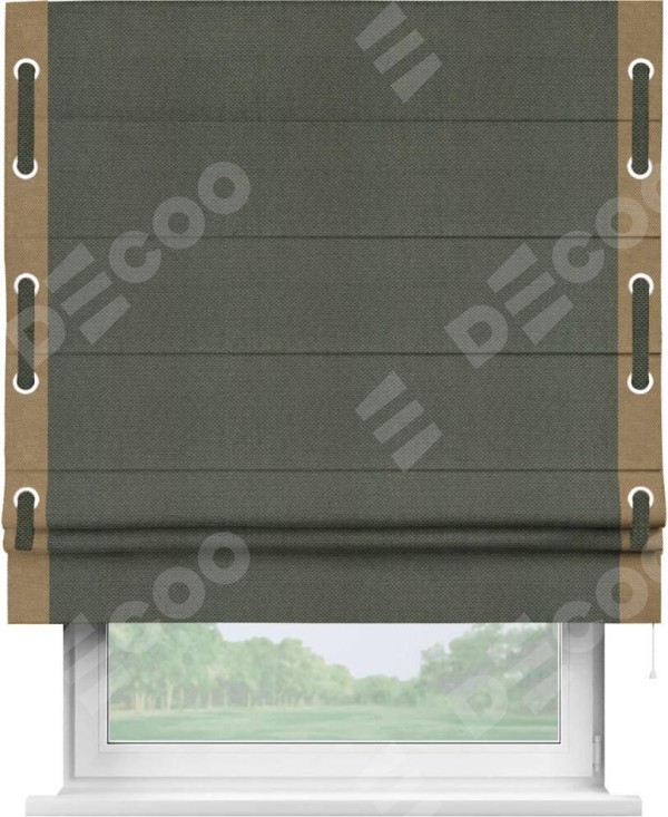 Римская штора «Кортин» с кантом Стрим Дуо (люверсы с пояском), для проема, ткань лён димаут, графит