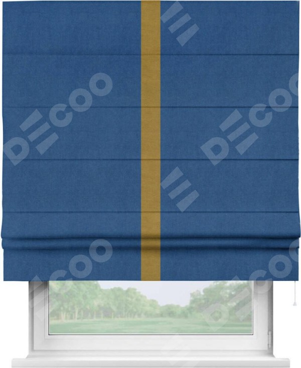 Римская штора «Кортин» с кантом Хайвэй, для проема, ткань вельвет синий