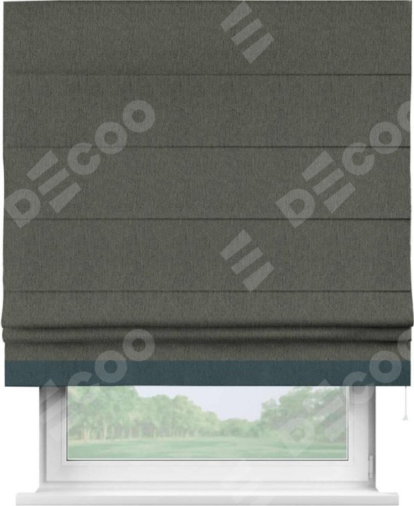 Римская штора «Кортин» с кантом Джестер, для проема, ткань твид блэкаут, тёмно-серый