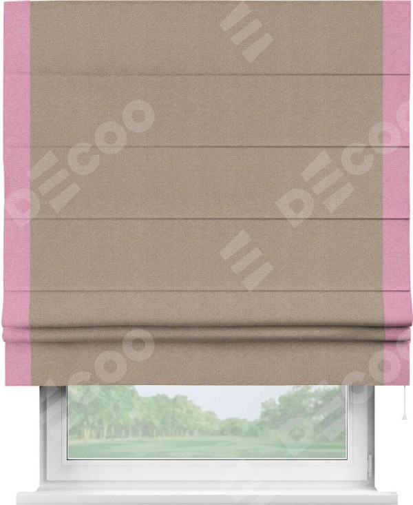 Римская штора «Кортин» с кантом Стрим Дуо, для проема, ткань лён димаут, светло-бежевый