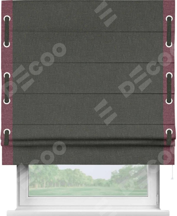 Римская штора «Кортин» с кантом Стрим Дуо (люверсы с пояском), для проема, ткань лён димаут, графитово-серый