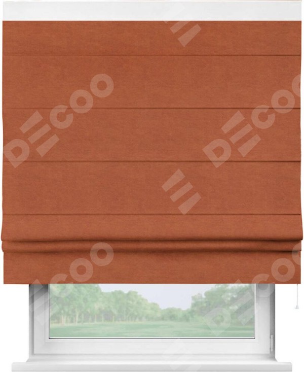 Римская штора «Кортин» с кантом Кинг, для проема, ткань вельвет терракотовый