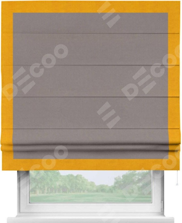 Римская штора «Кортин» с кантом Чесс, для проема, ткань вельвет темно-бежевый