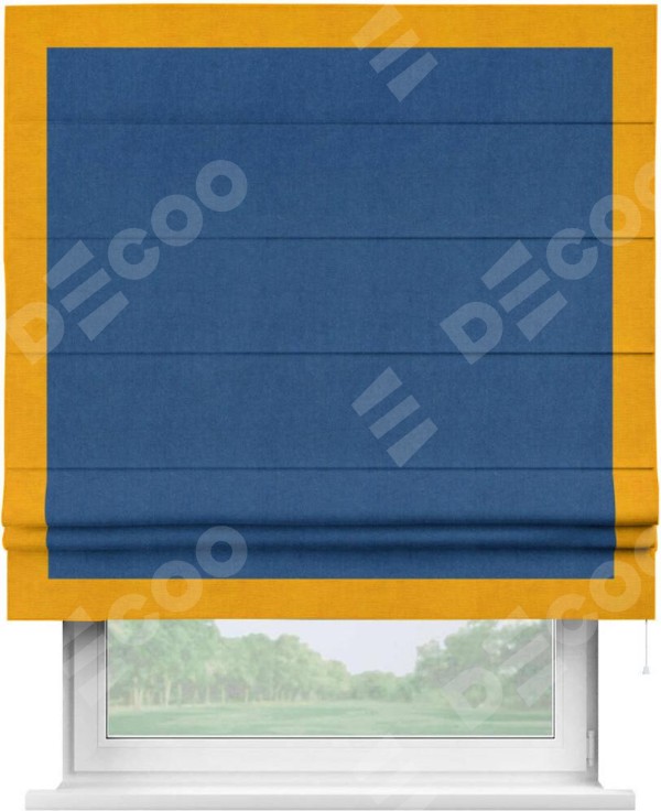 Римская штора «Кортин» с кантом Чесс, для проема, ткань вельвет синий
