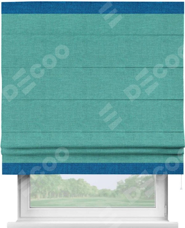 Римская штора «Кортин» с кантом Горизонт, для проема, ткань лён изумрудный