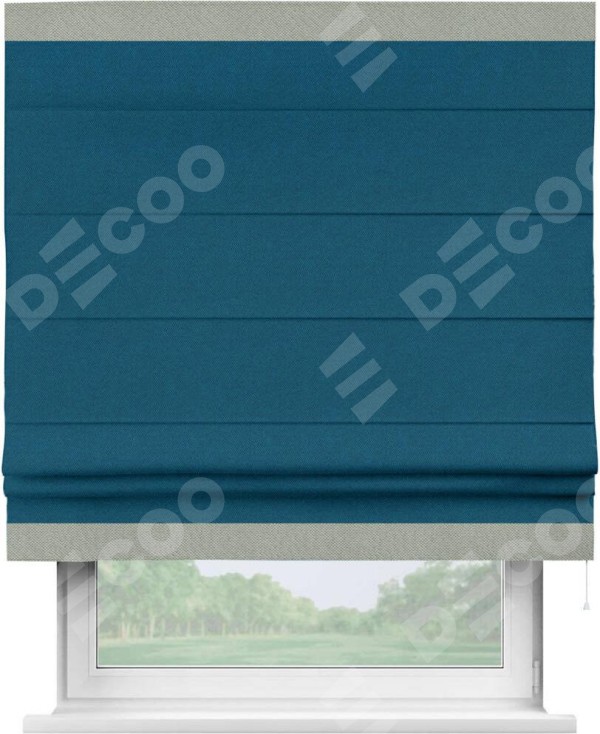 Римская штора «Кортин» с кантом Горизонт, для проема, ткань лён димаут, синий