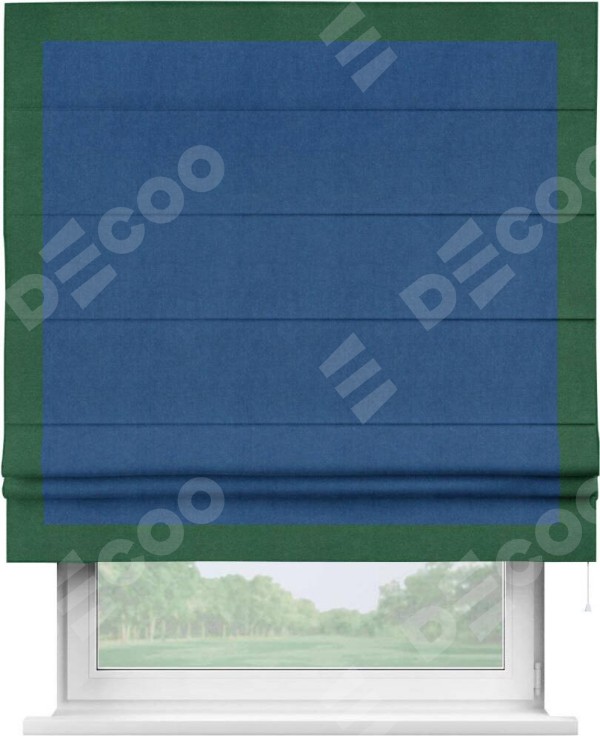 Римская штора «Кортин» с кантом Чесс, для проема, ткань вельвет синий