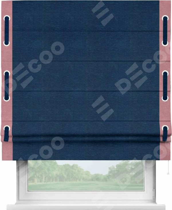 Римская штора «Кортин» с кантом Стрим Дуо (люверсы с пояском), для проема, ткань софт однотонный синий