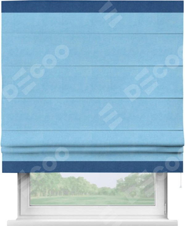 Римская штора «Кортин» с кантом Горизонт, для проема, ткань вельвет голубой