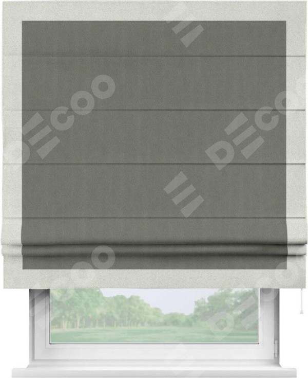 Римская штора «Кортин» с кантом Чесс, для проема, ткань блэкаут однотонный тёмно-серый