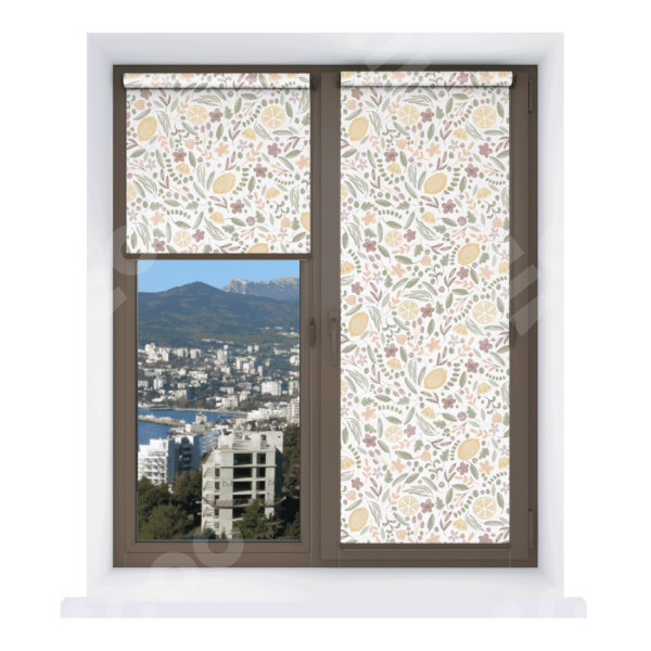 Рулонная штора Мини с принтом Лимоны и цветы