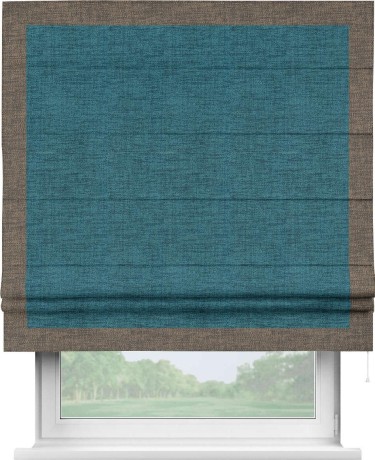 Римская штора «Кортин» с кантом Чесс, для проема, ткань рогожка димаут, синий