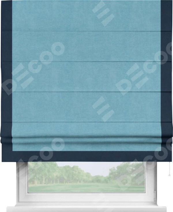 Римская штора «Кортин» с кантом Виктория, для проема, ткань вельвет ментоловый