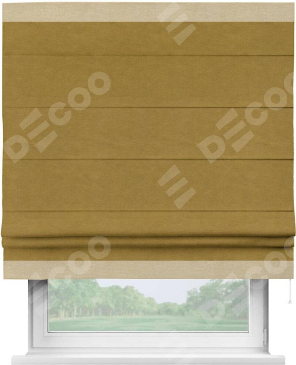 Римская штора «Кортин» с кантом Горизонт, для проема, ткань вельвет светло-коричневый