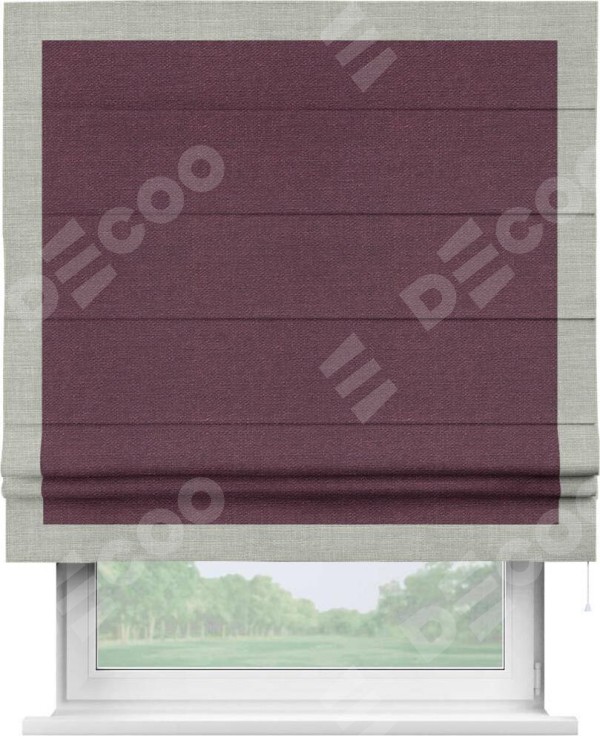 Римская штора «Кортин» с кантом Чесс, для проема, ткань лён фиолетовый
