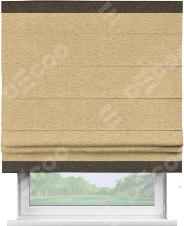 Римская штора «Кортин» с кантом Горизонт, для проема, ткань лён темно-бежевый