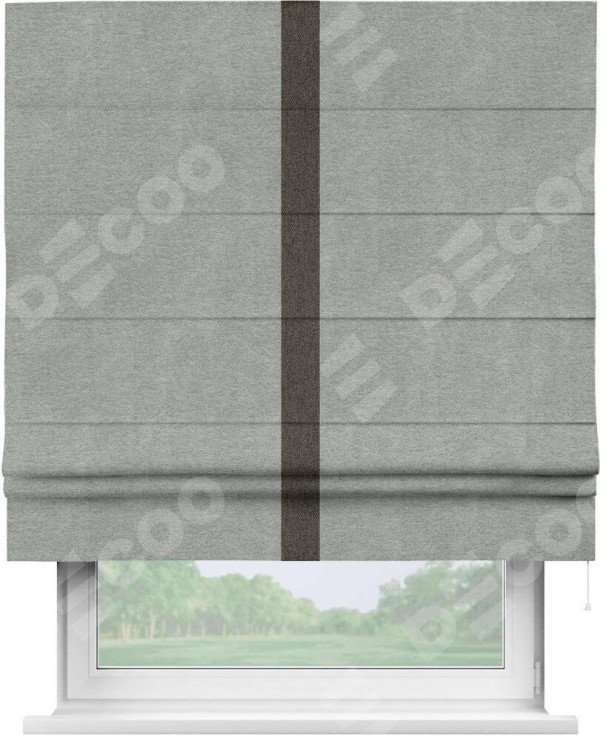 Римская штора «Кортин» с кантом Хайвэй, для проема, ткань твид блэкаут, светло-серый