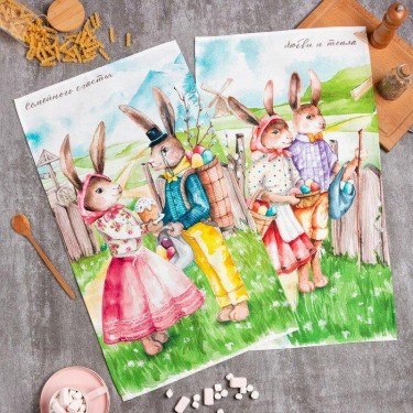 Набор полотенец &quot;Этель&quot; Семейного счастья 40х73 см - 2 шт., 100% хл, саржа