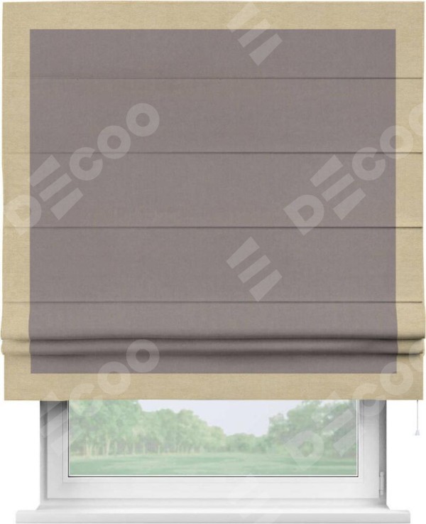 Римская штора «Кортин» с кантом Чесс, для проема, ткань вельвет темно-бежевый