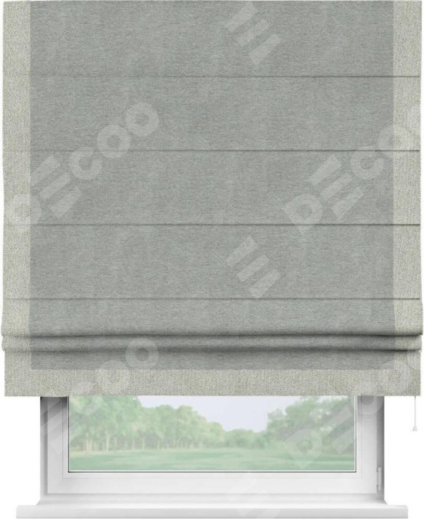 Римская штора «Кортин» с кантом Виктория, для проема, ткань твид блэкаут, светло-серый