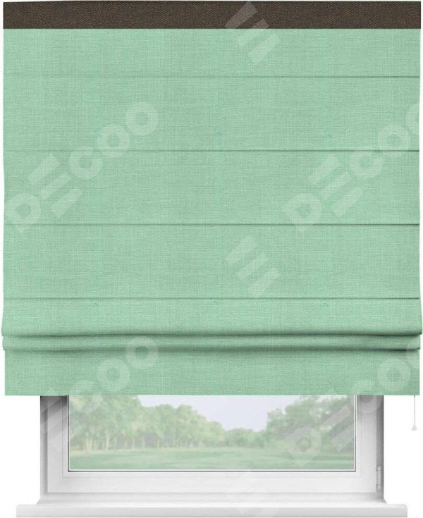 Римская штора «Кортин» с кантом Кинг, для проема, ткань лён светло-бирюзовый