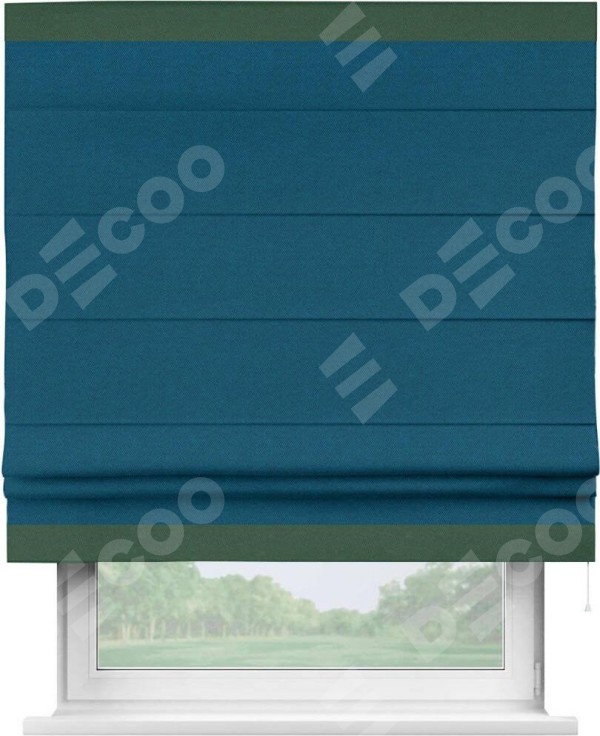 Римская штора «Кортин» с кантом Горизонт, для проема, ткань лён димаут, синий