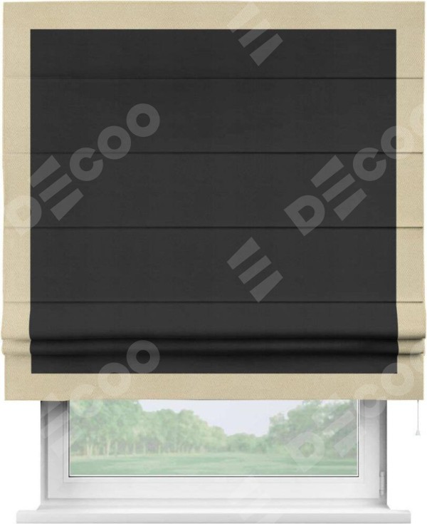 Римская штора «Кортин» с кантом Чесс, для проема, ткань блэкаут однотонный черный