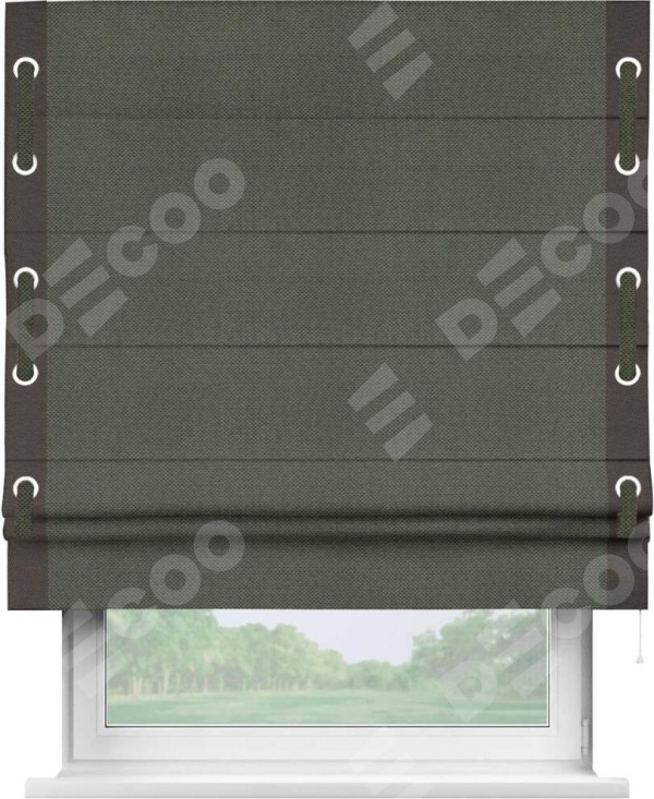 Римская штора «Кортин» с кантом Стрим Дуо (люверсы с пояском), для проема, ткань лён димаут, графит