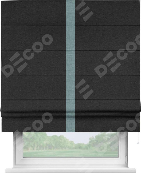 Римская штора «Кортин» с кантом Хайвэй, для проема, ткань лён черный