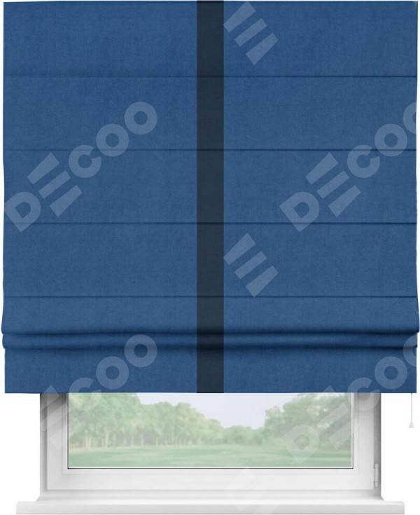 Римская штора «Кортин» с кантом Хайвэй, для проема, ткань вельвет синий