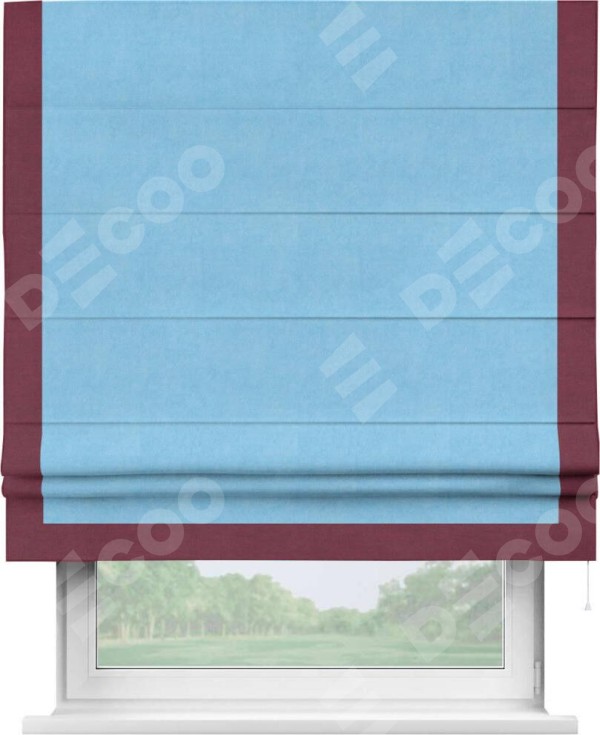 Римская штора «Кортин» с кантом Виктория, для проема, ткань вельвет голубой