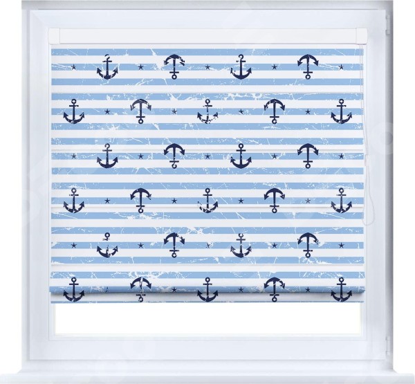 Римская штора «Кортин» кассетная «Полоски и якори»