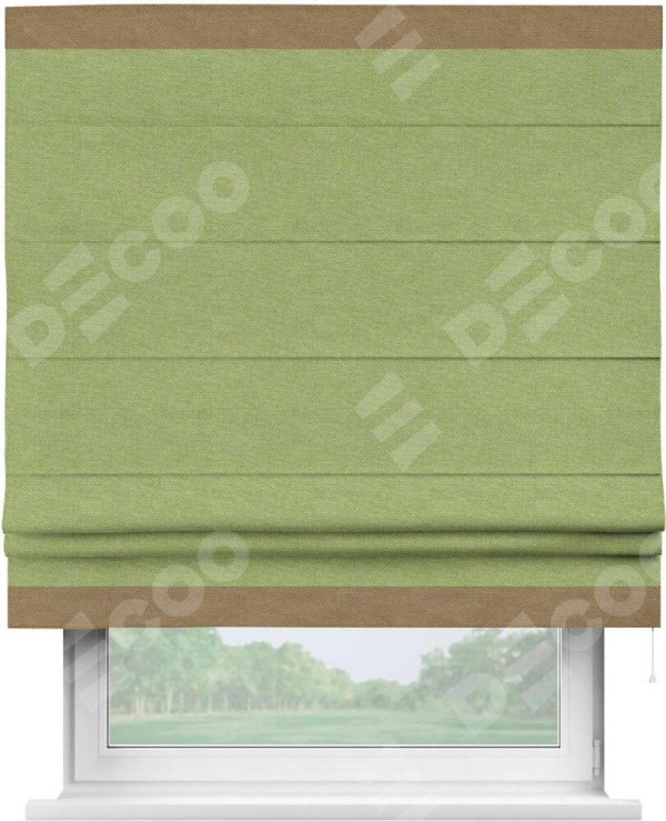 Римская штора «Кортин» с кантом Горизонт, для проема, ткань лён димаут, салатовый