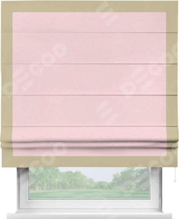 Римская штора «Кортин» с кантом Чесс, для проема, ткань блэкаут однотонный розовый