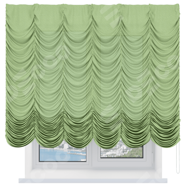 Французская штора «Кортин», лён зелёный