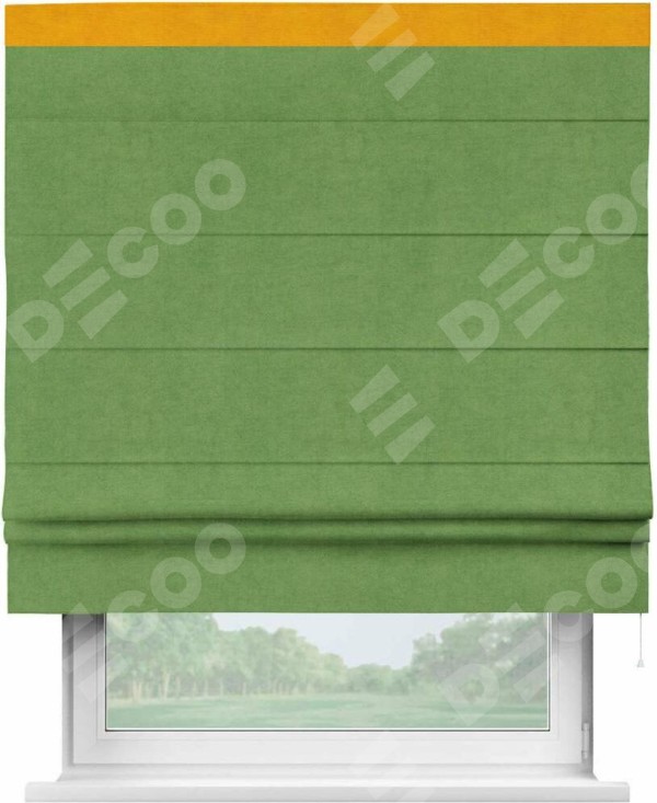Римская штора «Кортин» с кантом Кинг, для проема, ткань вельвет салатовый
