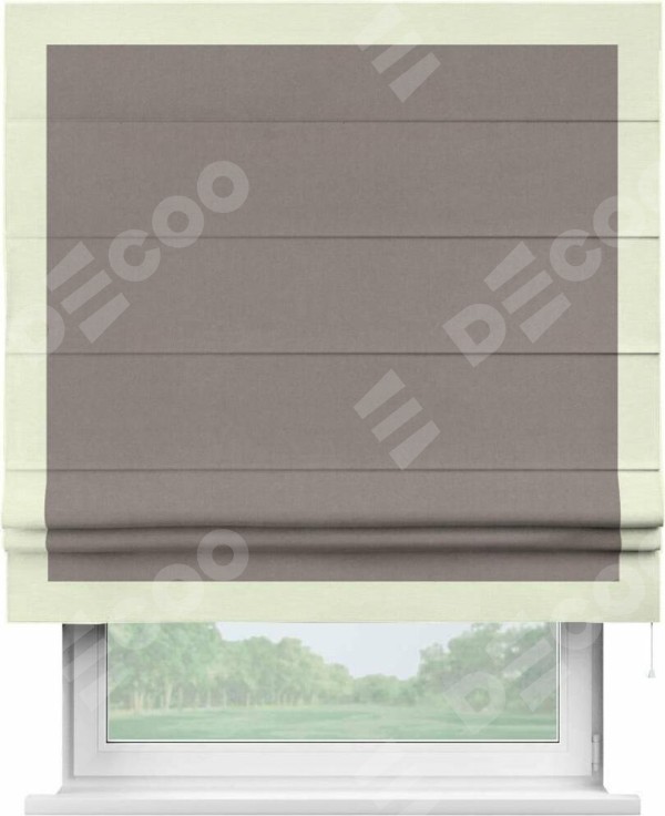 Римская штора «Кортин» с кантом Чесс, для проема, ткань вельвет темно-бежевый