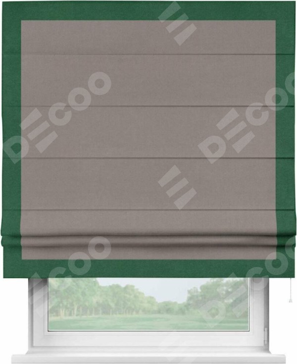 Римская штора «Кортин» с кантом Чесс, для проема, ткань вельвет темно-бежевый