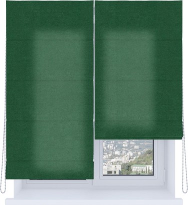 Римская штора «Кортин», система «Комфорт», вельвет зелёный
