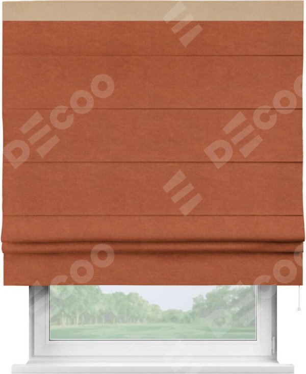 Римская штора «Кортин» с кантом Кинг, для проема, ткань вельвет терракотовый