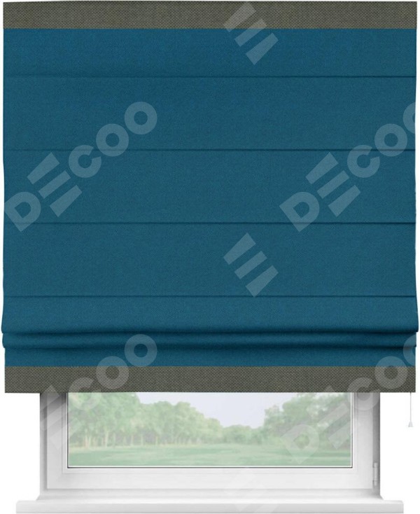 Римская штора «Кортин» с кантом Горизонт, для проема, ткань лён димаут, синий