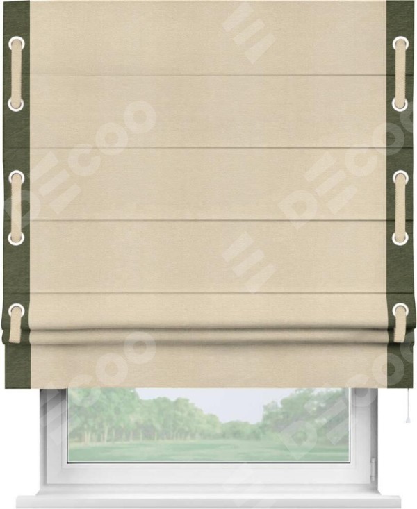 Римская штора «Кортин» с кантом Стрим Дуо (люверсы с пояском), для проема, ткань софт однотонный бежевый лайт