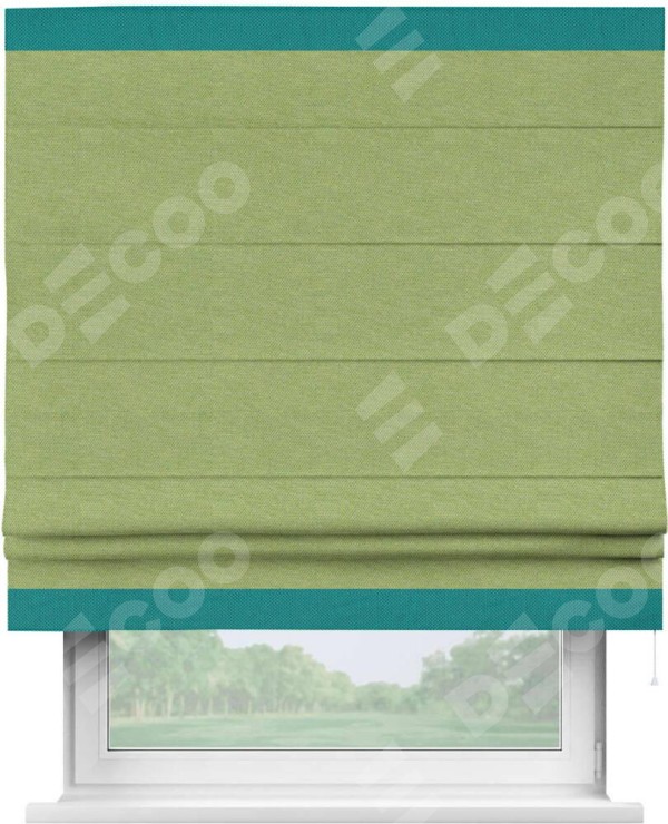 Римская штора «Кортин» с кантом Горизонт, для проема, ткань лён димаут, салатовый