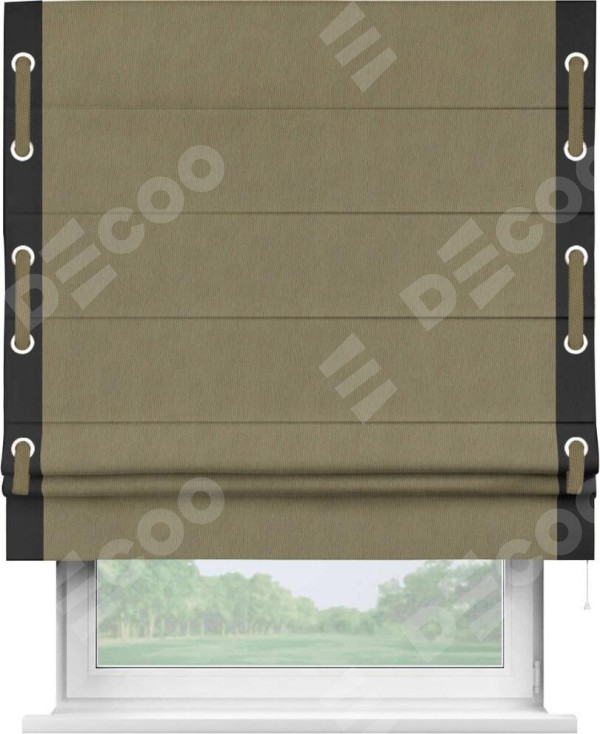 Римская штора «Кортин» с кантом Стрим Дуо (люверсы с пояском), для проема, ткань блэкаут однотонный бежево-золотой