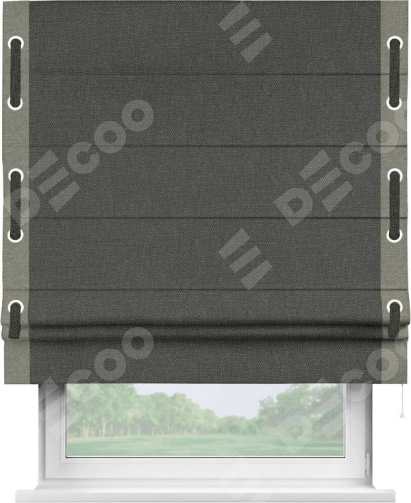 Римская штора «Кортин» с кантом Стрим Дуо (люверсы с пояском), для проема, ткань лён димаут, графитово-серый