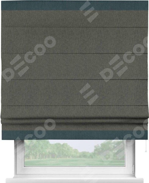 Римская штора «Кортин» с кантом Горизонт, для проема, ткань твид блэкаут, тёмно-серый