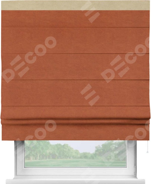 Римская штора «Кортин» с кантом Кинг, для проема, ткань вельвет терракотовый