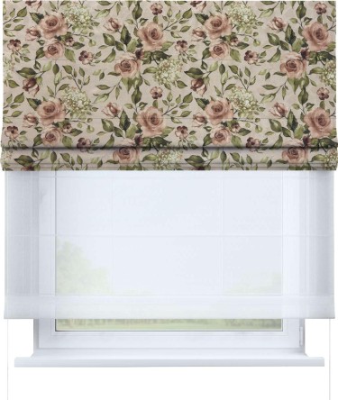 Римская штора «Кортин» день-ночь, ткань «Розы бежевые»